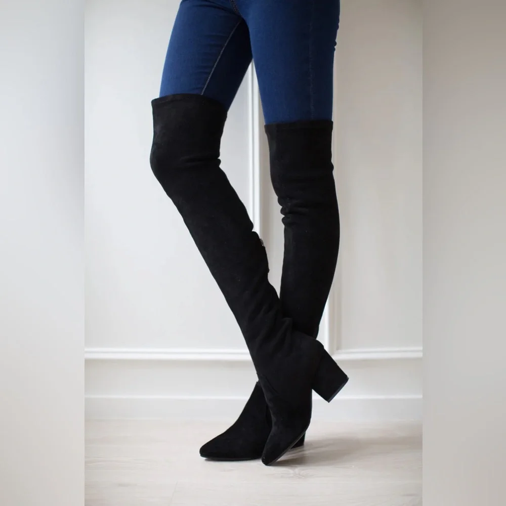 Goodnight Macaroon Ellis Black Over The Knee Boots